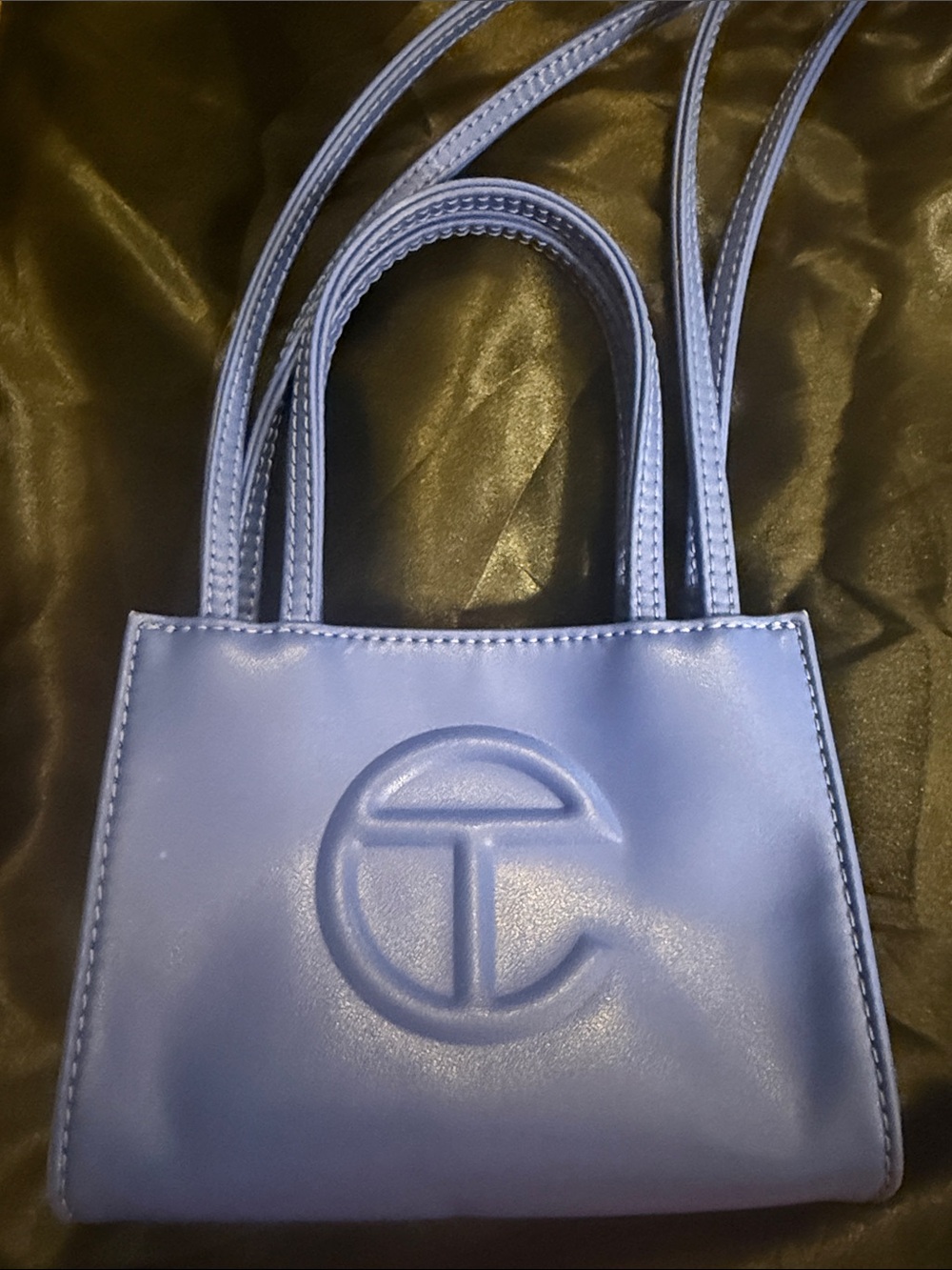 Telfar - Vegan Leather Small Handbag - Blue With Logo on Front